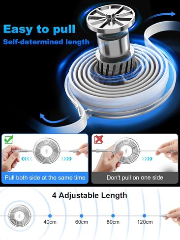 Retractable Multi Charging Cable 100W - USB-C 3 in 1 Charging Cable 1.2 M Travel Essentials iPhone Charger Cord,USB C [100W]+Lightning[27W]+Micro for iPad,MacBook,Samsung/iPhone15 14 13 12 11 - White in Saudi Arabia