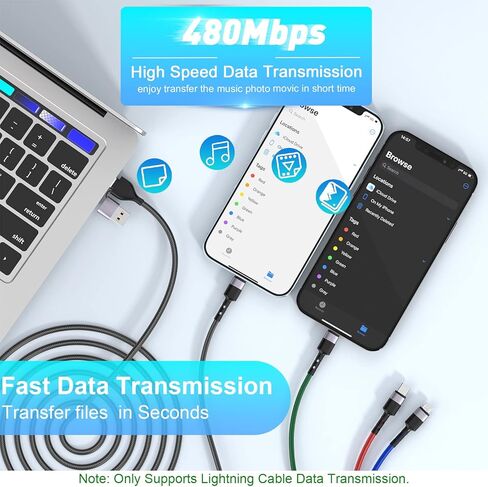 كابل شحن متعدد 4 في 2، 10FT USB A/C إلى 2*Lighting/Typc C/Micro USB Port، كابل شاحن USB متعدد عالمي مجدول من النايلون لهواتف iPhone 15/14/13 وSamsung وMacBook وiPad وKindle in Kuwait
