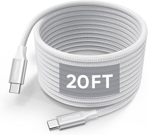 20Ft USB C Cable White, 60W Extra Long USB C to USB C Cable Fast Charging, Nylon Braided Type C to C Charger Cable for iphone 16 15 Series/ipad Pro/Macbook Pro/Air/Pixel/Samsung Galaxy/Switch and More in Saudi Arabia