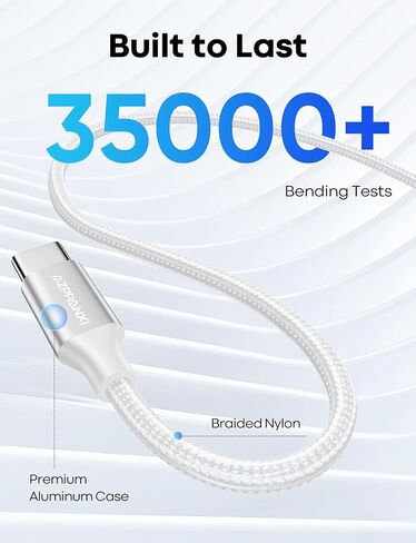20Ft USB C Cable White, 60W Extra Long USB C to USB C Cable Fast Charging, Nylon Braided Type C to C Charger Cable for iphone 16 15 Series/ipad Pro/Macbook Pro/Air/Pixel/Samsung Galaxy/Switch and More in Saudi Arabia