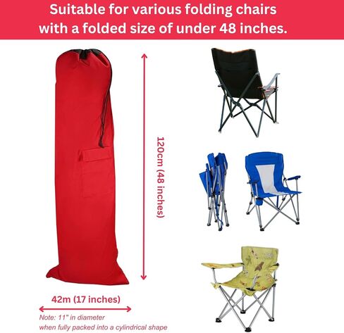 Heavy Duty Camping Chair Replacement Bag with Side Pocket, Camp Cover Bags for Carrying Folding Chairs - 48 X 11 Inches, Durable 600D Oxford Fabric, Extra Wide Mouth, Adjustable Strap for Carry (Red) in Saudi Arabia