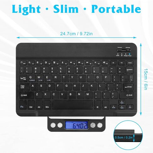 Ultra-Slim Bluetooth Rechargeable Keyboard for Amazon Fire HD 8 Plus (2020) and All Bluetooth Enabled iPads, iPhones, Android Tablets, Smartphones, Windows pc - Onyx Black in Saudi Arabia