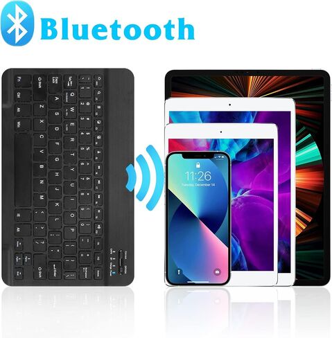 Ultra-Slim Bluetooth Rechargeable Keyboard for Amazon Fire HD 8 Plus (2020) and All Bluetooth Enabled iPads, iPhones, Android Tablets, Smartphones, Windows pc - Onyx Black in Saudi Arabia