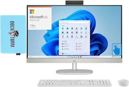 HP 27 All-in-One School & Business All-in-One (Intel Core Ultra 7 155U 12-Core, 64GB DDR5 5600MHz RAM, 4TB PCIe SSD, Intel Graphics, 27" Win 10 Pro) with MS 365 Personal, Dockztorm Hub in Saudi Arabia