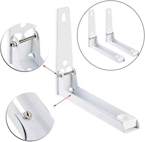 CJC دعامات تثبيت على الحائط بالميكروويف، دعامات ميكروويف فولاذية مثبتة على الحائط، ذراع قابل للتعديل وقابل للطي للمطبخ، حامل رف للفرن، أقصى وزن للحمل 80 رطل، للفرن والميكروويف (أبيض 2 قطعة) in Kuwait