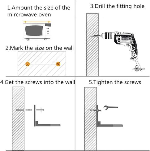 CJC دعامات تثبيت على الحائط بالميكروويف، دعامات ميكروويف فولاذية مثبتة على الحائط، ذراع قابل للتعديل وقابل للطي للمطبخ، حامل رف للفرن، أقصى وزن للحمل 80 رطل، للفرن والميكروويف (أبيض 2 قطعة) in Kuwait