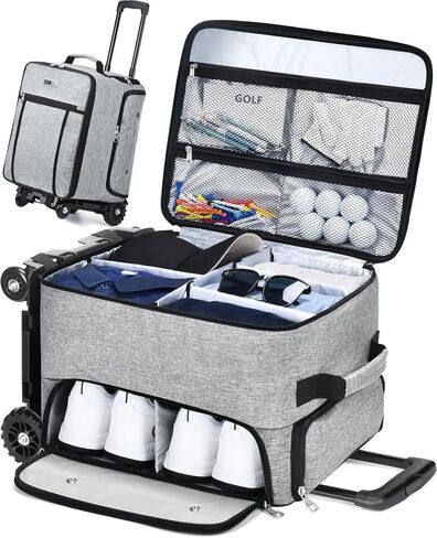 CAB55 Golf Trunk Organizer with 4 Wheels, 2 Layer Waterproof Car Golf Organizer with Separate Ventilated Compartment for 2 Pair Shoes, Golf Gifts (Black) in Saudi Arabia