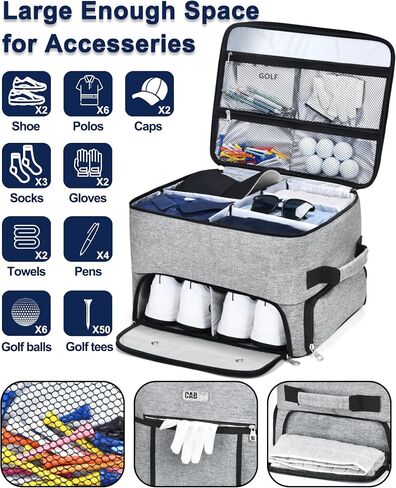 CAB55 Golf Trunk Organizer with 4 Wheels, 2 Layer Waterproof Car Golf Organizer with Separate Ventilated Compartment for 2 Pair Shoes, Golf Gifts (Black) in Saudi Arabia