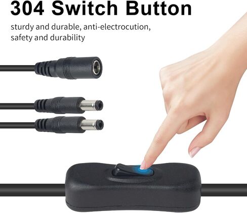 Duttek DC 12V Splitter Power Cable, DC3.5mm x 1.35mm 1 Female to 2 Male Extension Cord Switch Splitter Power Cable with 304 Switch for CCTV Surveillance Cameras, LED Strip Lights etc. 1FT/40cm in Saudi Arabia