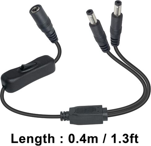 Duttek DC 12V Splitter Power Cable, DC3.5mm x 1.35mm 1 Female to 2 Male Extension Cord Switch Splitter Power Cable with 304 Switch for CCTV Surveillance Cameras, LED Strip Lights etc. 1FT/40cm in Saudi Arabia