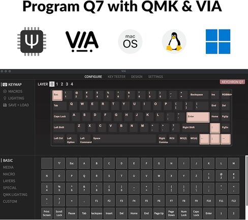 Keychron Q7 70% تخطيط لوحة مفاتيح ميكانيكية سلكية RGB قابلة للتبديل السريع متوافقة مع نظام التشغيل Mac Windows Linux، QMK/VIA ماكرو قابل للبرمجة من الألومنيوم بالكامل Gateron G Pro Red Switch مجموعة حشية مزدوجة - أسود in Saudi Arabia