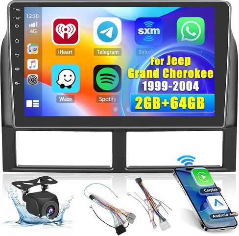 Hikity 2+64G Android 13 ستيريو سيارة لسيارة جيب جراند شيروكي 1999-2004 Carplay اللاسلكي، 9 بوصة IPS لمس راديو السيارة مع نظام تحديد المواقع والملاحة FM بلوتوث واي فاي HiFi EQ in Saudi Arabia