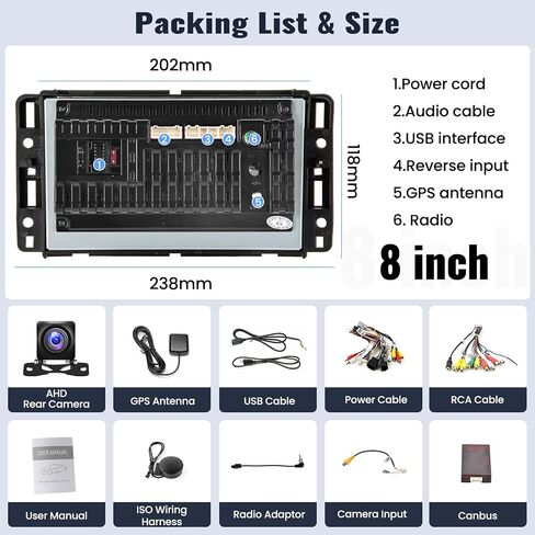 SIXWIN 1G+32G Android Car Stereo for GMC/Chevrolet/Buick/Hummer 8 Inch Touch Screen Chevrolet Car Radio with CarPlay Android Auto Mirror Link Bluetooth GPS Navigation WiFi HiFi FM SWC Backup Camera in Saudi Arabia