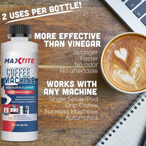 مزيل الترسبات ومنظف ماكينة القهوة MAXTITE (8 أونصة) - صُنع في الولايات المتحدة الأمريكية - حل عالمي لإزالة الترسبات من أجل Keurig وNespresso وDelonghi وجميع ماكينات القهوة والإسبريسو ذات الاستخدام الواحد in Kuwait