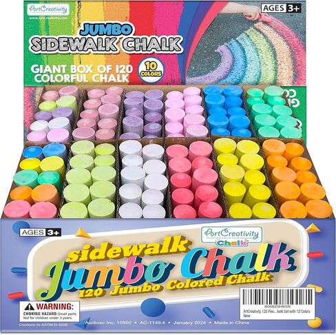 ArtCreativity Jumbo Sidewalk Chalk Set in 7 Colors, 38 Colorful Chalk Pieces in Storage Bucket, Portable, Dust Free & Washable, For Driveway, Pavement, Outdoors, Arts & Crafts Gift for Kids in Kuwait