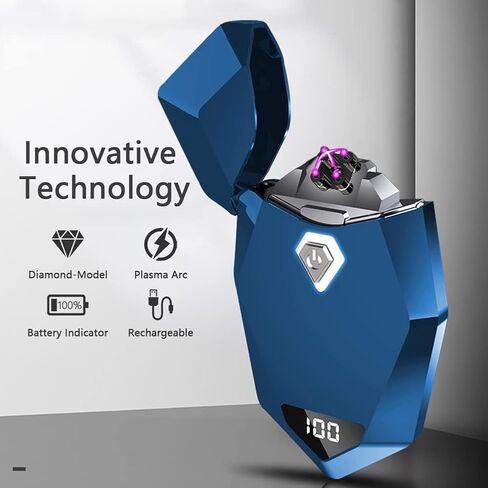 ولاعة كهربائية، ولاعة بلازما بمفتاح LED، ولاعة USB قابلة لإعادة الشحن، ولاعة قوسية عديمة اللهب خالية من الوقود مع مؤشر بطارية رقمي (أزرق) in Kuwait