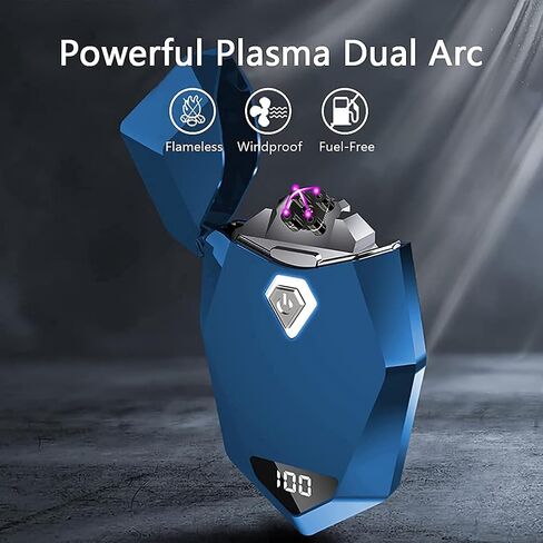 ولاعة كهربائية، ولاعة بلازما بمفتاح LED، ولاعة USB قابلة لإعادة الشحن، ولاعة قوسية عديمة اللهب خالية من الوقود مع مؤشر بطارية رقمي (أزرق) in Kuwait