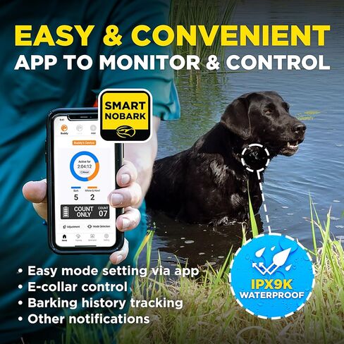 Dogtra Smart NOBARK E-Collar [New Edition] Waterproof, Medium Output with 10 Levels, Barkmeter Report via Smartphone, Detects Barking Types, 30 Yard Range, Compact Size for 10 lbs Dogs in Saudi Arabia