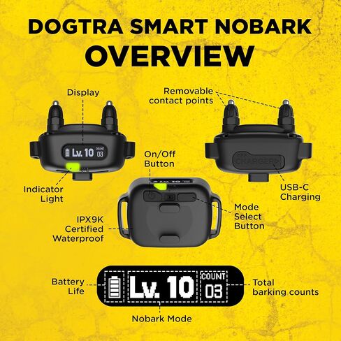 Dogtra Smart NOBARK E-Collar [New Edition] Waterproof, Medium Output with 10 Levels, Barkmeter Report via Smartphone, Detects Barking Types, 30 Yard Range, Compact Size for 10 lbs Dogs in Saudi Arabia
