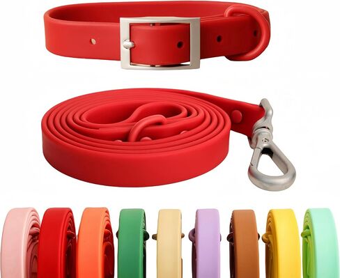 Dog Collar Leash Set Adjustable Strong Dirt Resistant Deodorization Waterproof Dog Collar Easy to Clean Soft Pet Collars Leashes for Large Medium Small Dogs (Brown, L) in Kuwait