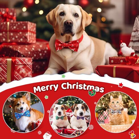 Sanwuta 60 Pieces Christmas Collar Dog Bow Ties Bulk Christmas Pet Bows Collar Attachment with Elastic Bands Holiday Dog Cat Collar Accessories in Saudi Arabia
