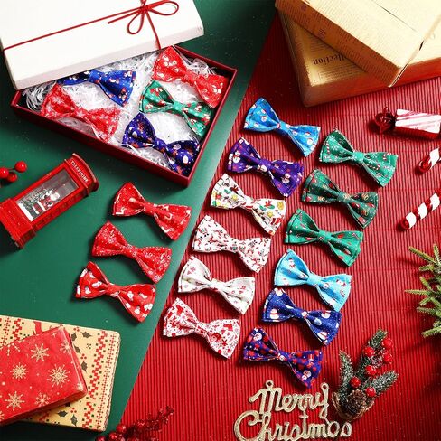 Sanwuta 60 Pieces Christmas Collar Dog Bow Ties Bulk Christmas Pet Bows Collar Attachment with Elastic Bands Holiday Dog Cat Collar Accessories in Saudi Arabia