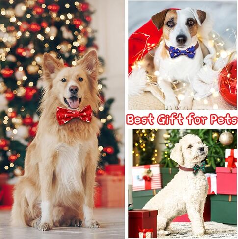 Sanwuta 60 Pieces Christmas Collar Dog Bow Ties Bulk Christmas Pet Bows Collar Attachment with Elastic Bands Holiday Dog Cat Collar Accessories in Saudi Arabia