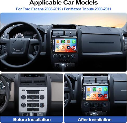 4G+64G 8-Core راديو السيارة ستيريو لسيارة Ford Escape/Mazda Tribute 2008-2012 مع CarPlay اللاسلكي Android Auto 9 بوصة IPS شاشة لمس راديو السيارة Android 13 مع DSP GPS WiFi Bluetooth FM AHD كاميرا احتياطية in Saudi Arabia