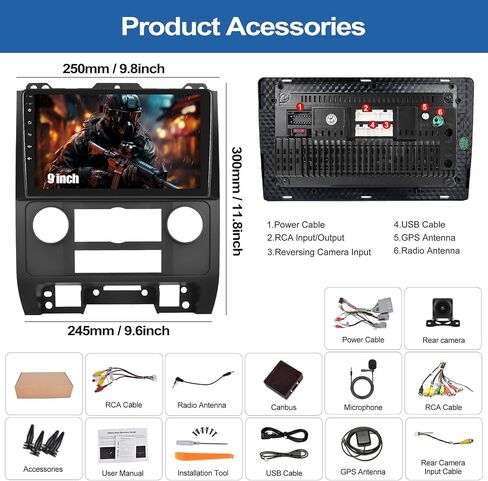 4G+64G 8-Core راديو السيارة ستيريو لسيارة Ford Escape/Mazda Tribute 2008-2012 مع CarPlay اللاسلكي Android Auto 9 بوصة IPS شاشة لمس راديو السيارة Android 13 مع DSP GPS WiFi Bluetooth FM AHD كاميرا احتياطية in Saudi Arabia