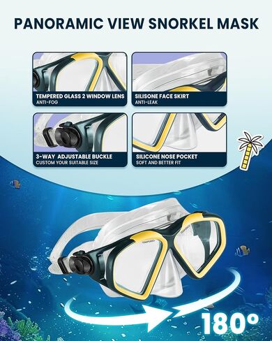 OutdoorMaster x U.S. Divers Cozumel TX Combo Snorkeling Gear for Adults, Dry Snorkel Set Panoramic View Anti-Fog Anti-Leak Swim Mask, Scuba Diving Swimming Snorkel Kit in Saudi Arabia