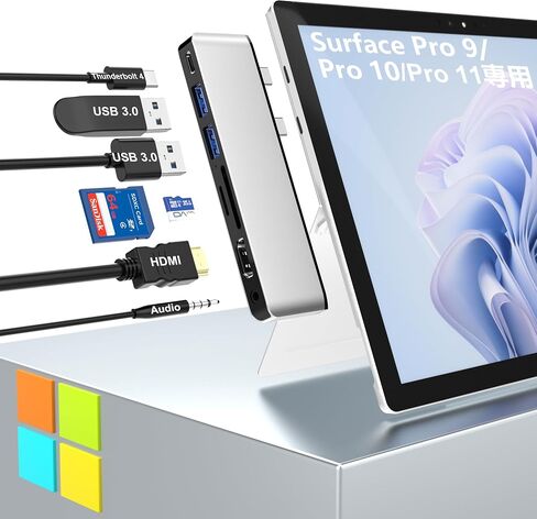 قاعدة تركيب Surface Pro 11/10/9 مع 4K HDMI، USB-C Thunderbolt 4 (شاشة + بيانات + 100 واط PD)، 2 USB 3.0، قارئ بطاقة SD TF، منفذ صوت 3.5 مم، ملحقات لجهاز Surface Pro 11/Pro 10 /برو 9/برو العاشر in Saudi Arabia