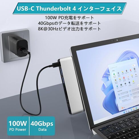 قاعدة تركيب Surface Pro 11/10/9 مع 4K HDMI، USB-C Thunderbolt 4 (شاشة + بيانات + 100 واط PD)، 2 USB 3.0، قارئ بطاقة SD TF، منفذ صوت 3.5 مم، ملحقات لجهاز Surface Pro 11/Pro 10 /برو 9/برو العاشر in Saudi Arabia