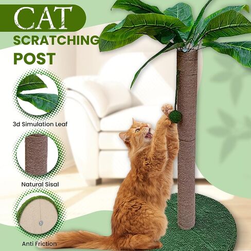 MAMONI Palm Tree Cat Scratching Post for Indoor Cats, 33" Tall Cat Scratching Post with Sisal Rope, Cute Premium Kitten Scratching Post with Hanging Ball in Saudi Arabia