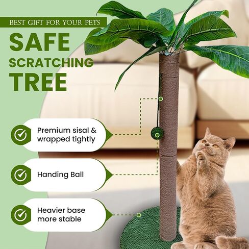 MAMONI Palm Tree Cat Scratching Post for Indoor Cats, 33" Tall Cat Scratching Post with Sisal Rope, Cute Premium Kitten Scratching Post with Hanging Ball in Saudi Arabia