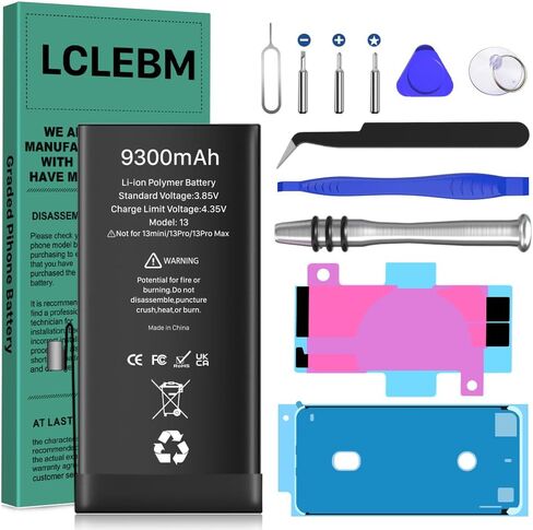 LCLEBM [9300mAh] Battery for iPhone 13, 2024 New 0 Cycle Higher Capacity Battery Replacement for iPhone 13 Model A2635, A2634, A2633, A2631, A2482 with Complete Repair Tools Kits in Kuwait