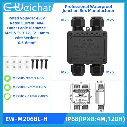 صندوق التوصيل IP68 صندوق الطاقة الكهربائية الخارجي المقاوم للماء للصيانة السريعة الخارجية صندوق منفذ لصق مفتوح غطاء سلك التمديد الخارجي EW-M2068L-4H in Saudi Arabia
