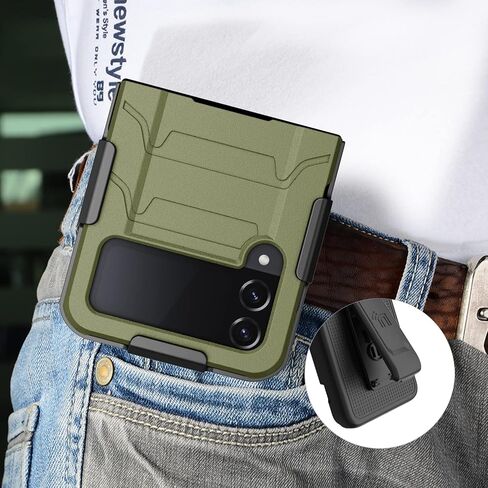 Case with Clip for Galaxy Z Flip 4 5G, Nakedcellphone Special Ops Tactical Dual Layer Rugged Cover and [Rotating/Ratchet] Belt Hip Holster Combo for Samsung Z Flip4 Phone (SM-F721U, 2022) - Black in Saudi Arabia