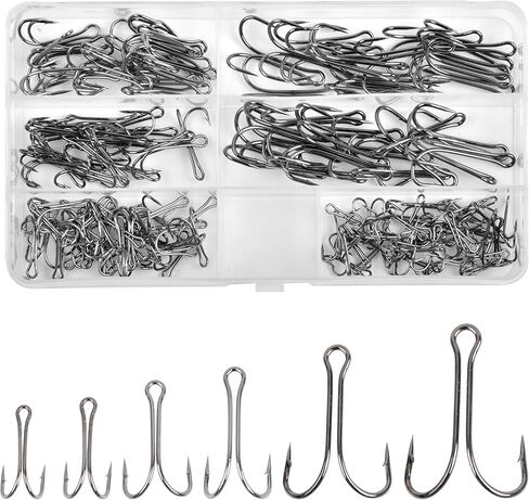 140 قطعة مجموعة خطافات الصيد المزدوجة خطافات الضفدع خطافات صيد السمك الكلاسيكية المصنوعة من الفولاذ الكربوني العالي المفتوحة خطافات مزدوجة للمياه المالحة والمياه العذبة in Kuwait