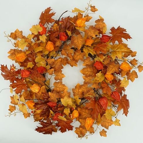 أكاليل الخريف الاصطناعية للباب الأمامي إكليل البلوط الخريفي مع أوراق البلوط والجوز والتوت والرمان للباب الأمامي الداخلي والخارجي ومزرعة المنزل ونافذة الحائط وديكور الزفاف in Kuwait