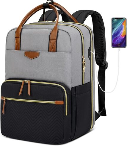 RAINSMORE Backpack for Women, 15.6 Inch Laptop Travel Backpack College Computer Backpack Teacher Nurse Work Backpack Waterproof Casual Daypack Bookbag Purse Backpack for Office Travel, White-Black in Saudi Arabia