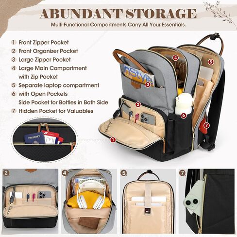 RAINSMORE Backpack for Women, 15.6 Inch Laptop Travel Backpack College Computer Backpack Teacher Nurse Work Backpack Waterproof Casual Daypack Bookbag Purse Backpack for Office Travel, White-Black in Saudi Arabia