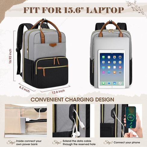 RAINSMORE Backpack for Women, 15.6 Inch Laptop Travel Backpack College Computer Backpack Teacher Nurse Work Backpack Waterproof Casual Daypack Bookbag Purse Backpack for Office Travel, White-Black in Saudi Arabia