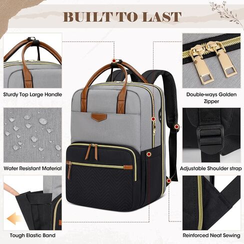 RAINSMORE Backpack for Women, 15.6 Inch Laptop Travel Backpack College Computer Backpack Teacher Nurse Work Backpack Waterproof Casual Daypack Bookbag Purse Backpack for Office Travel, White-Black in Saudi Arabia