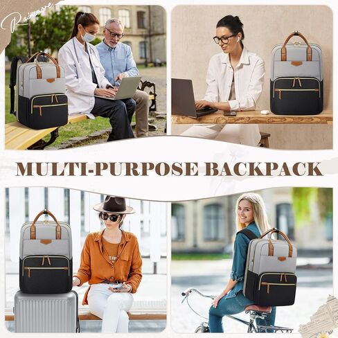 RAINSMORE Backpack for Women, 15.6 Inch Laptop Travel Backpack College Computer Backpack Teacher Nurse Work Backpack Waterproof Casual Daypack Bookbag Purse Backpack for Office Travel, White-Black in Saudi Arabia