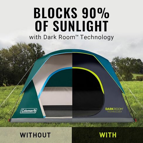 Coleman Skydome Dark Room Tent, 4/6/8/10 Person Family Tent Blocks 90% of Sunlight & Sets Up in 5 Minutes, Weatherproof Tent Offers 20% More Headroom in Saudi Arabia