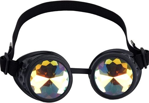 Kaleidoscope Goggles for Raves Trippy Psychedelic Steampunk Glasses with Rainbow Prism Diffraction Crystal Lenses in Kuwait