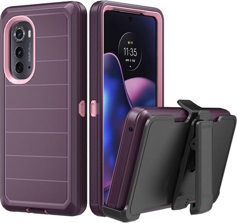 Designed for Motorola Edge 2022 Case with Belt Clip & Kickstand, Full-Body Triple Layers Rugged Case with Screen Protector for Motorola Moto Edge 2022 6.6 inch Phone (Navy Blue) in Saudi Arabia