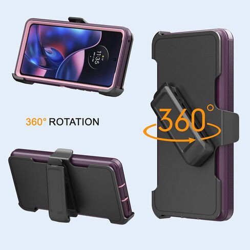 Designed for Motorola Edge 2022 Case with Belt Clip & Kickstand, Full-Body Triple Layers Rugged Case with Screen Protector for Motorola Moto Edge 2022 6.6 inch Phone (Navy Blue) in Saudi Arabia