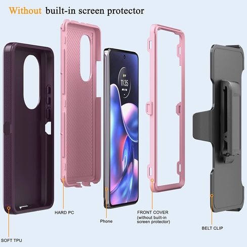 Designed for Motorola Edge 2022 Case with Belt Clip & Kickstand, Full-Body Triple Layers Rugged Case with Screen Protector for Motorola Moto Edge 2022 6.6 inch Phone (Navy Blue) in Saudi Arabia