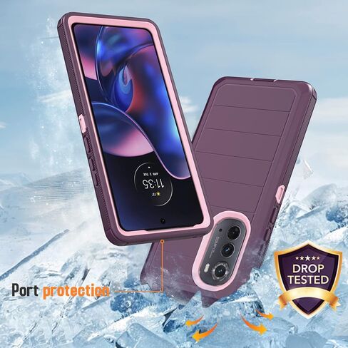 Designed for Motorola Edge 2022 Case with Belt Clip & Kickstand, Full-Body Triple Layers Rugged Case with Screen Protector for Motorola Moto Edge 2022 6.6 inch Phone (Navy Blue) in Saudi Arabia